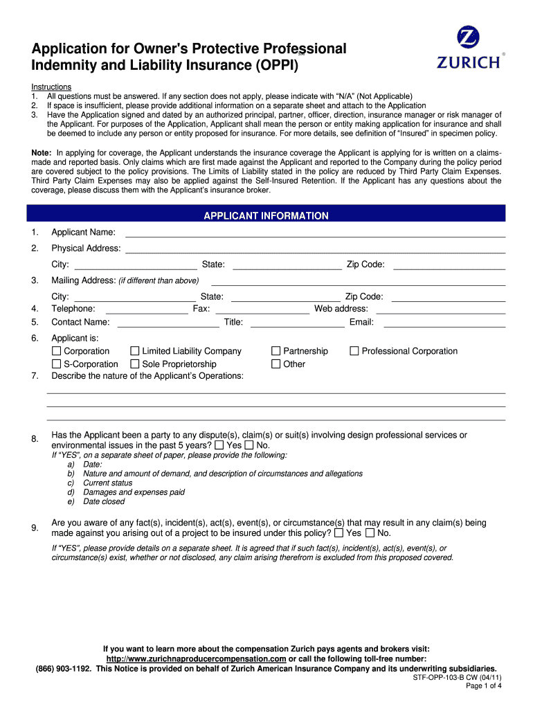 Zurich Blank Commercial Builders Risk Application Fill Out Sign